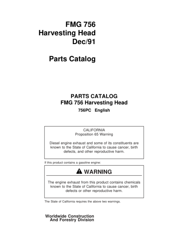 Timberjack 756 Harvesting Heads (SN 33573-) Parts Catalog Manual Workshop Guide