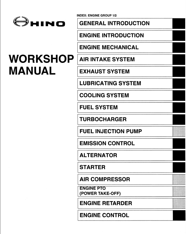 Hino Truck FD2J, FE2J, FF2J, SG1J, SG2J Year 2002 Repair Manual (FD, FE, FF, SG)