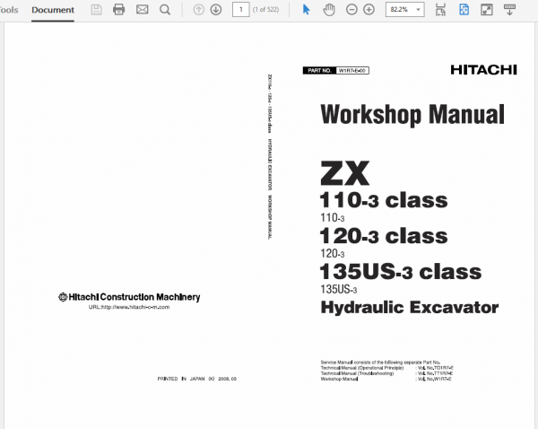 Hitachi ZX110-3, ZX120-3, ZX135US-3 Excavator Service Repair Manual Workshop Guide
