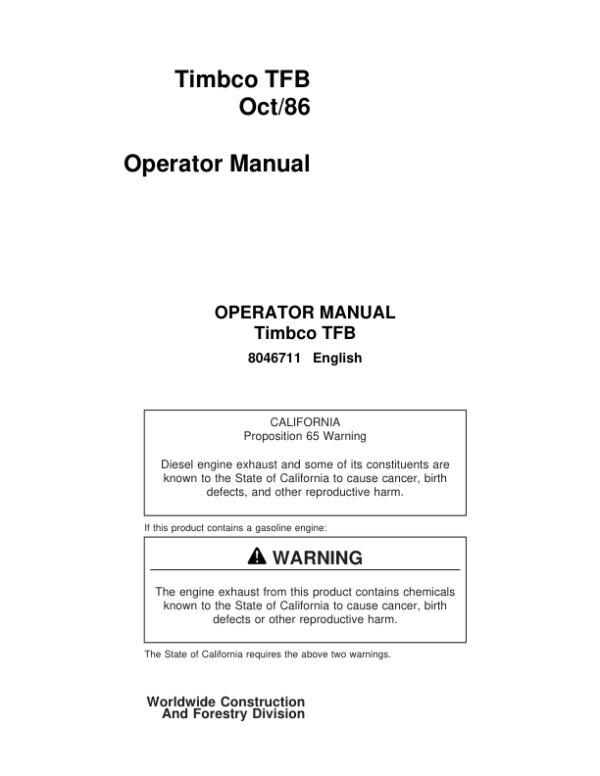 John Deere T25 Tracked Feller Bunchers Operator’s Manuals (8046711) Workshop Guide