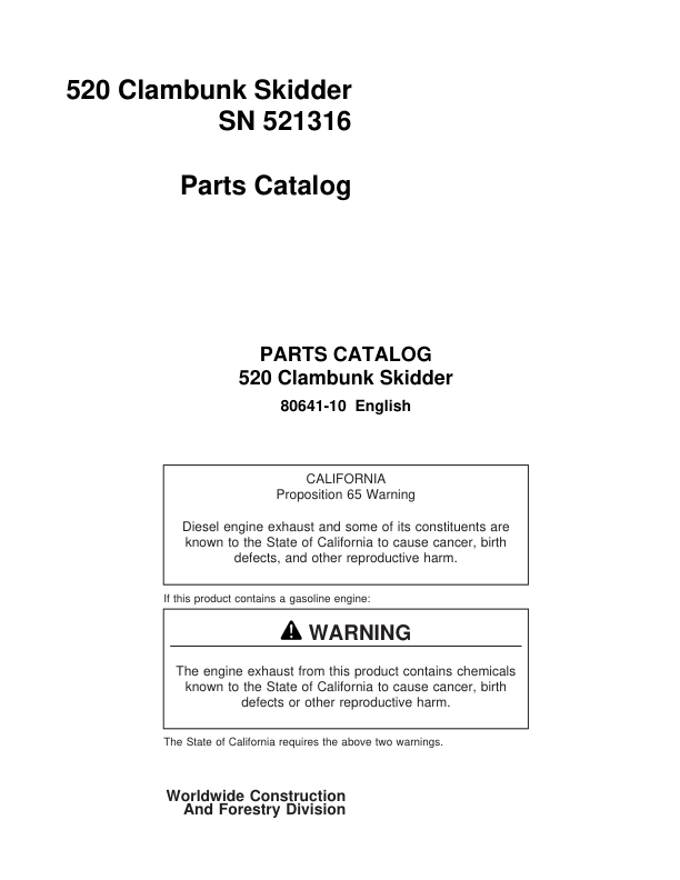 Timberjack 520 Clambunk (SN 521316–) Parts Catalog Manual Workshop Guide
