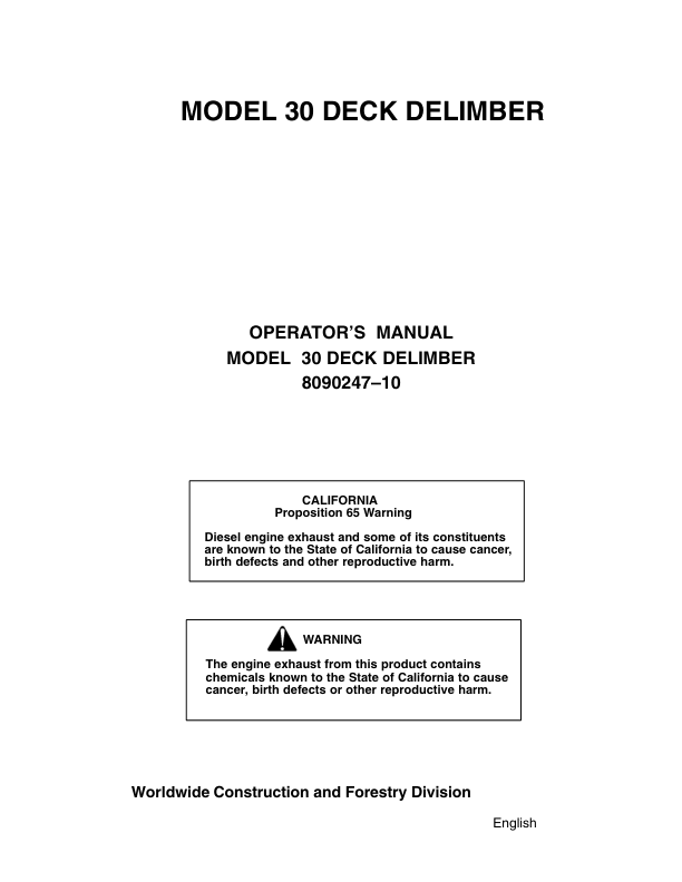 John Deere TJ30 Delimbers Operator’s Manuals (8090247) Workshop Guide