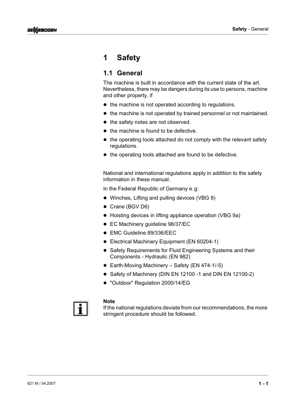 Sennebogen 821.0.936 Operators, Maintenance and Parts Manual Workshop Guide