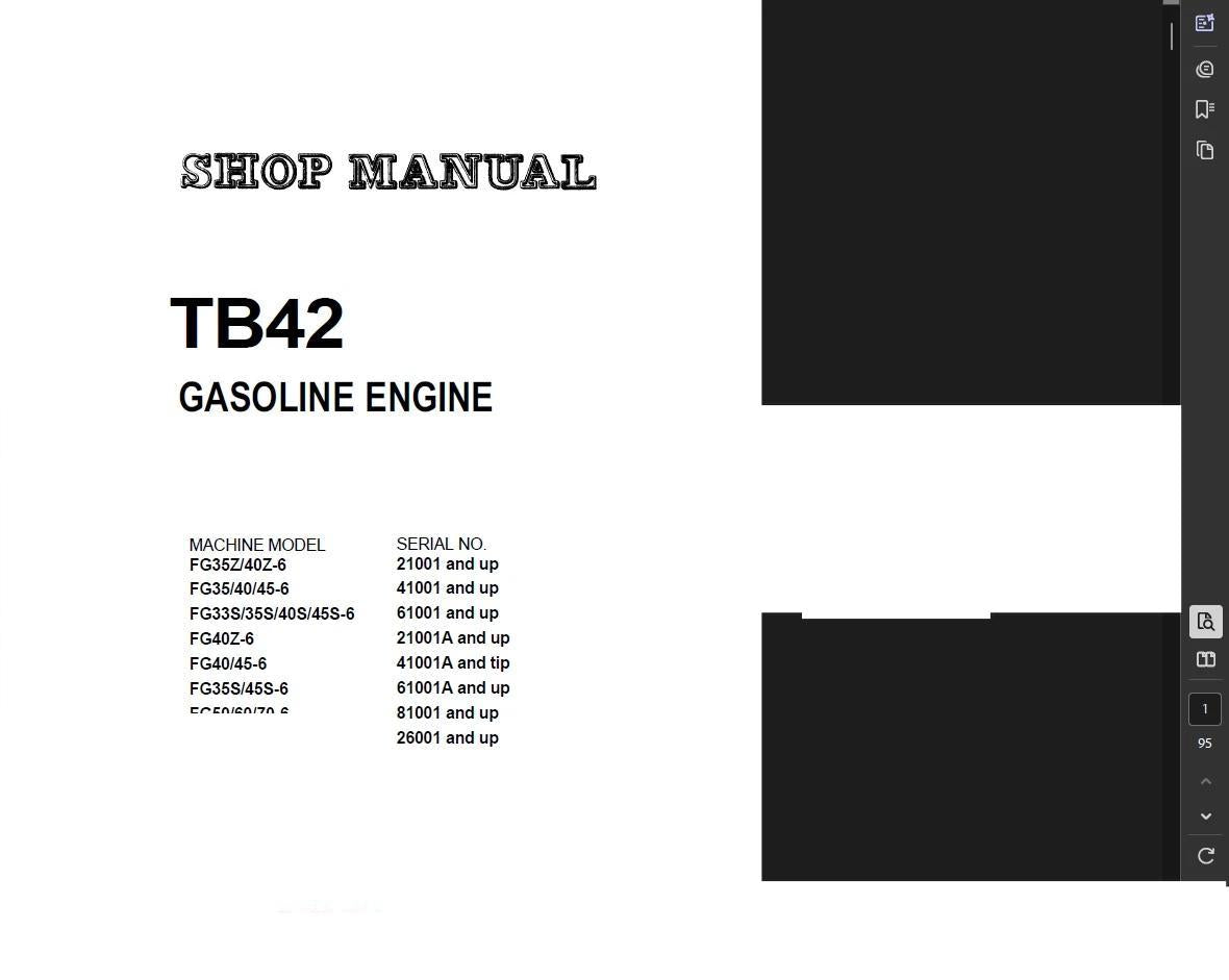 TCM FG35T8 FORKLIFT OPERATOR ENGINE SERVICE REPAIR PARTS MANUAL