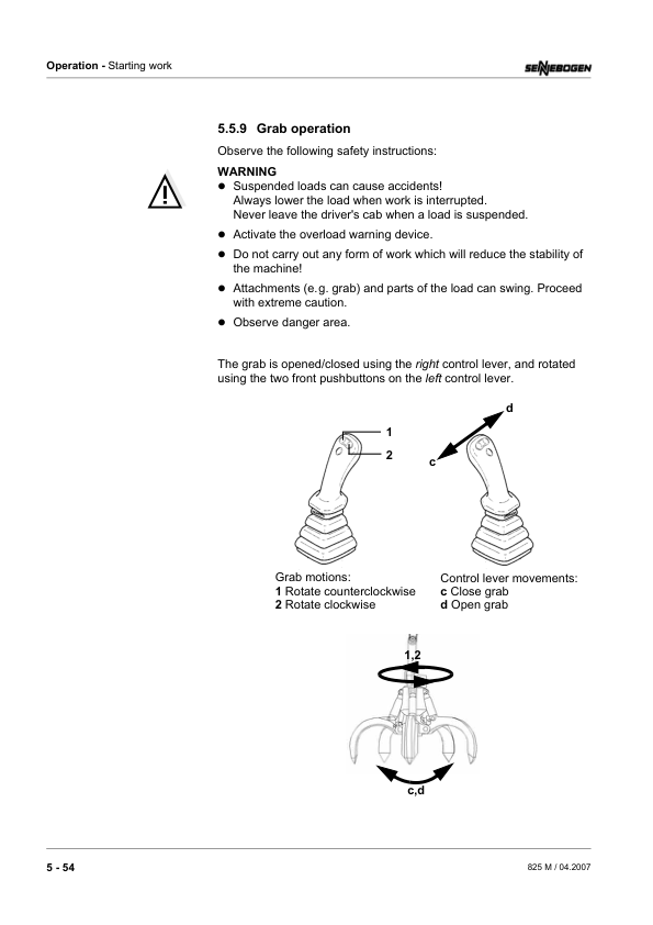 Sennebogen 825.0.1039 Operators, Maintenance and Parts Manual Workshop Guide