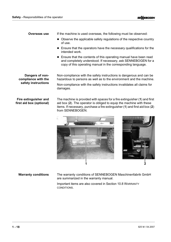 Sennebogen 825.0.1061 Operators, Maintenance and Parts Manual Workshop Guide