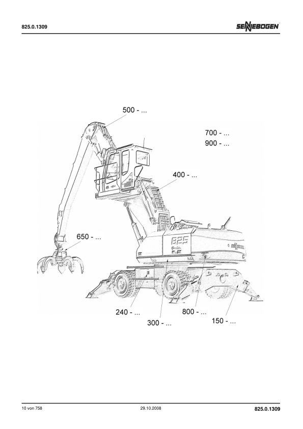 Sennebogen 825.0.1309 Operators, Maintenance and Parts Manual Workshop Guide
