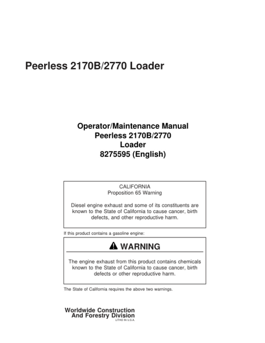 John Deere 2170 Knuckleboom Loader Operator’s Manuals (8275595) Workshop Guide