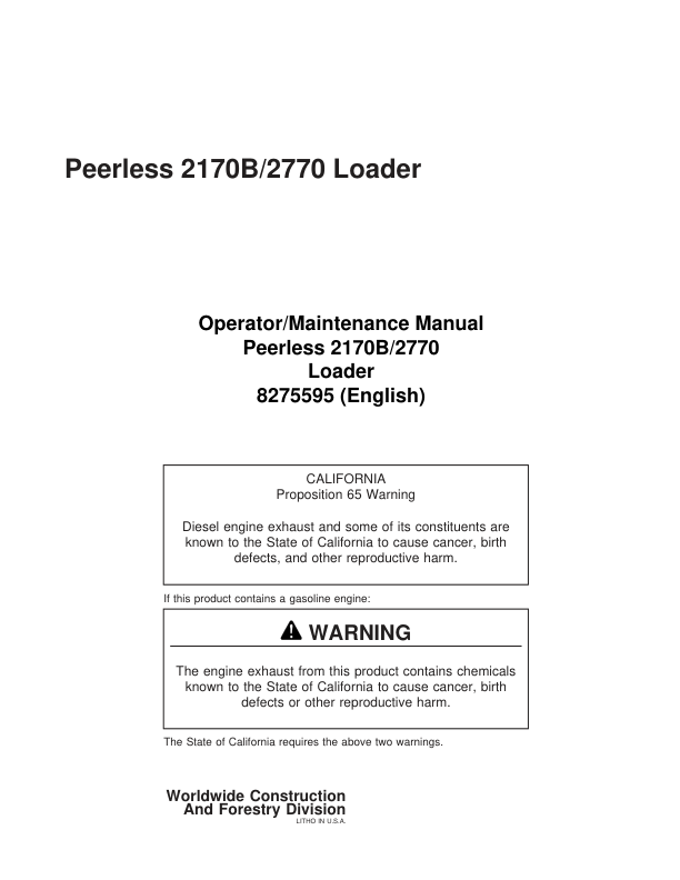 John Deere 2170 Knuckleboom Loader Operator’s Manuals (8275595) Workshop Guide