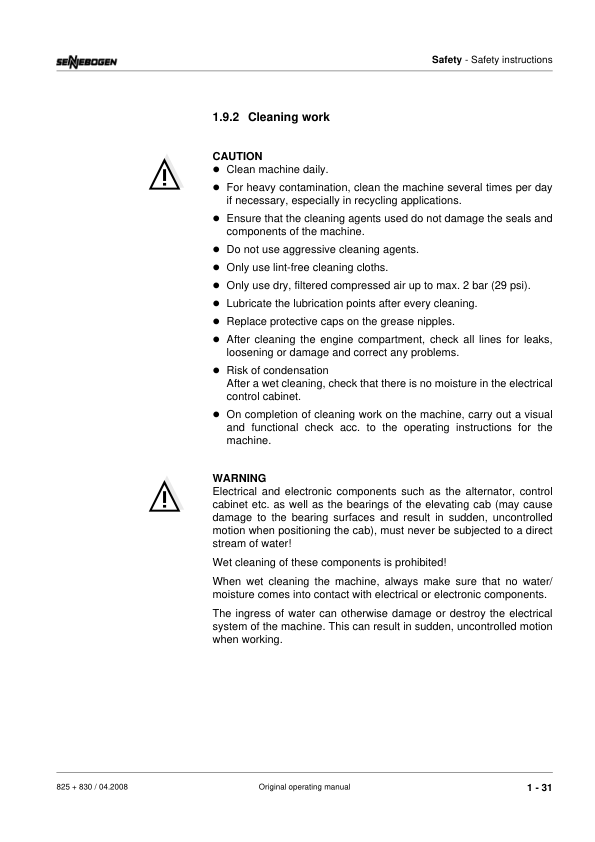 Sennebogen 830.0.1156 Operators, Maintenance and Parts Manual Workshop Guide