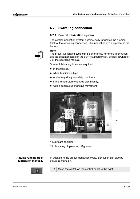 Sennebogen 850.0.205 Operating, Maintenance and Parts Manual Workshop Guide