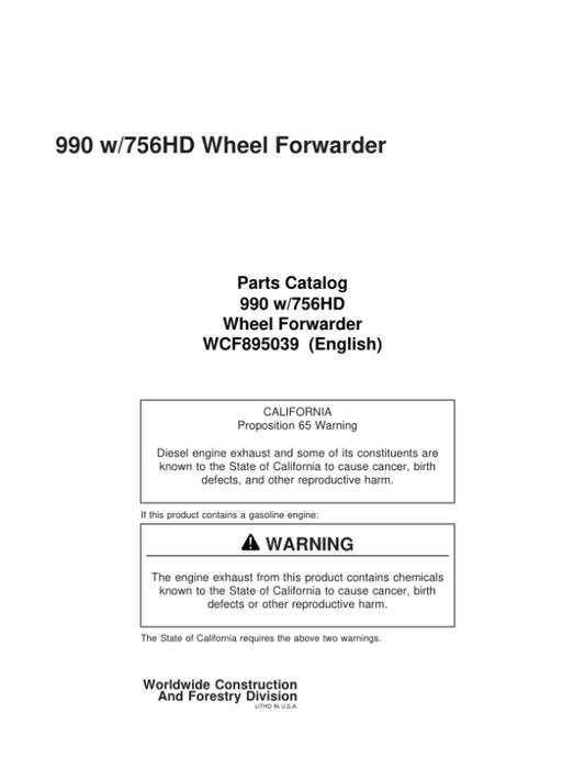 John Deere 990 Wheeled Harvesters Parts Catalog Manual Workshop Guide