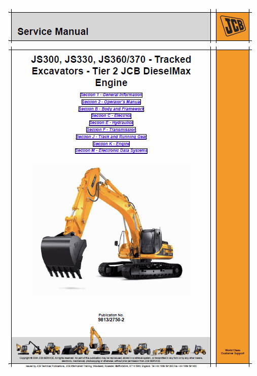 JCB JS300, JS330, JS360, JS370 Excavator Tier 2 Diesel Engine Service Manual Workshop Guide
