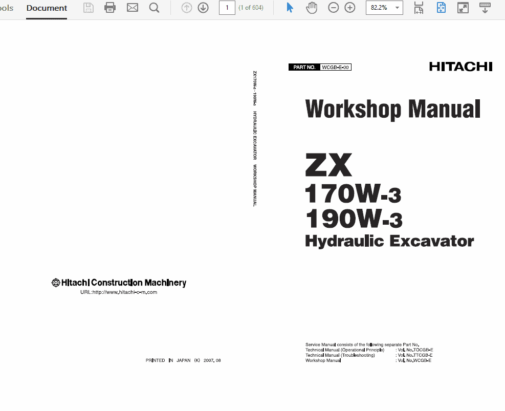 Hitachi ZX170W-3 and ZX190W-3 Excavator Service Repair Manual Workshop Guide