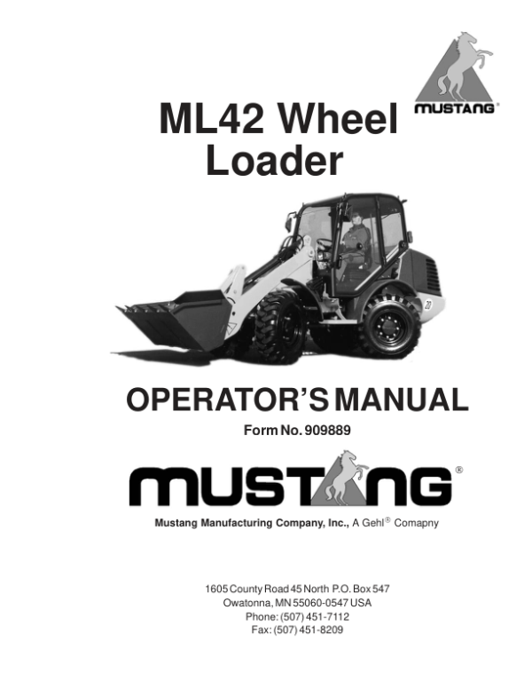 Mustang ML42 Wheel Loader Service Manual Workshop Guide