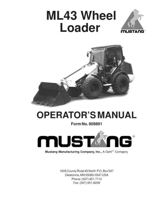 Mustang ML43 Wheel Loader Service Manual Workshop Guide