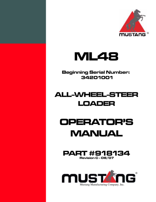 Mustang ML48 Wheel Loader Service Manual Workshop Guide