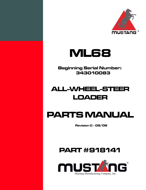 Mustang ML68 Wheel Loader Service Manual Workshop Guide