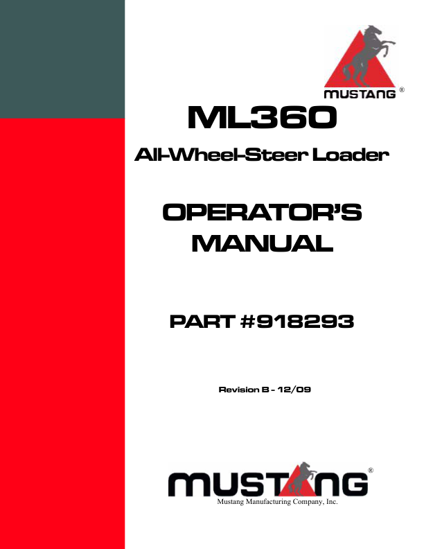 Mustang ML360 Wheel Loader Service Manual Workshop Guide