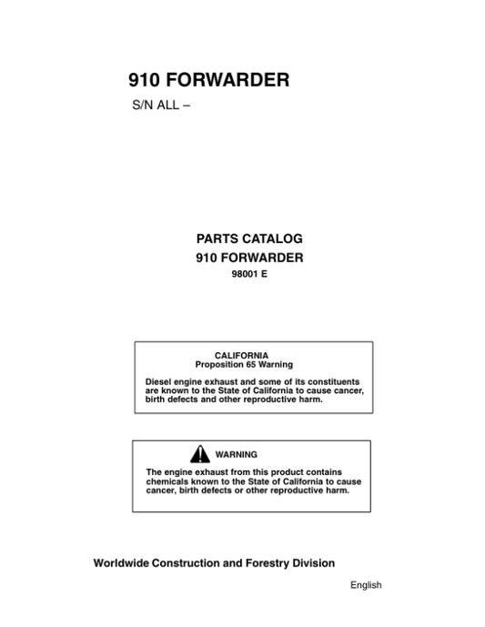 John Deere 910 Forwarders Parts Catalog Manual Workshop Guide