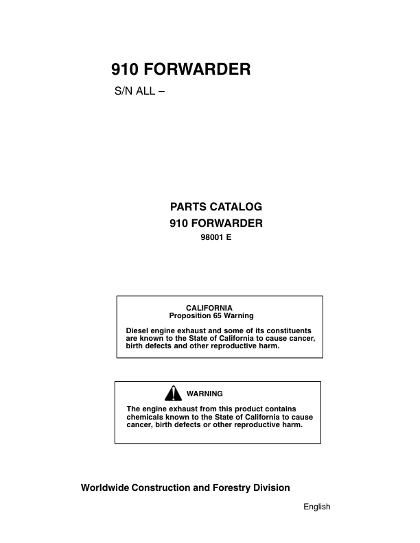 John Deere 910 Forwarders Parts Catalog Manual Workshop Guide