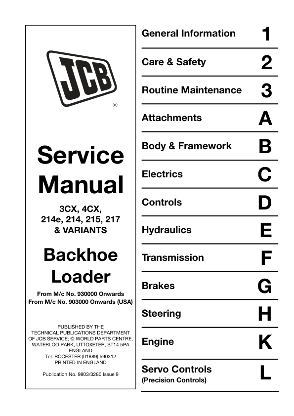 JCB 3CX, 4CX, 214, 215, 217 Loader Service Repair Manual (0930000 – 0959999)