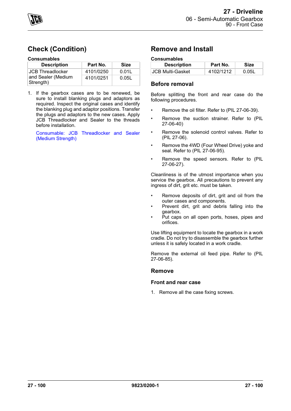 JCB HS750 Transmission Axle Service Repair Manual