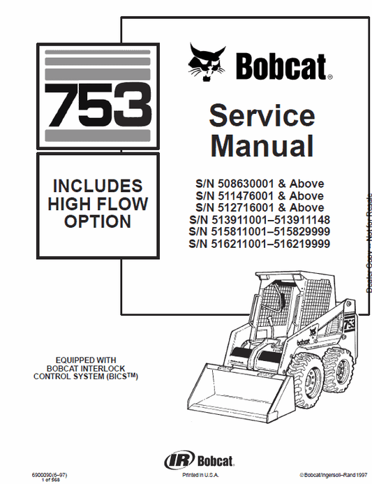 Bobcat 753 and 753HF Skid-Steer Loader Service Manual Workshop Guide