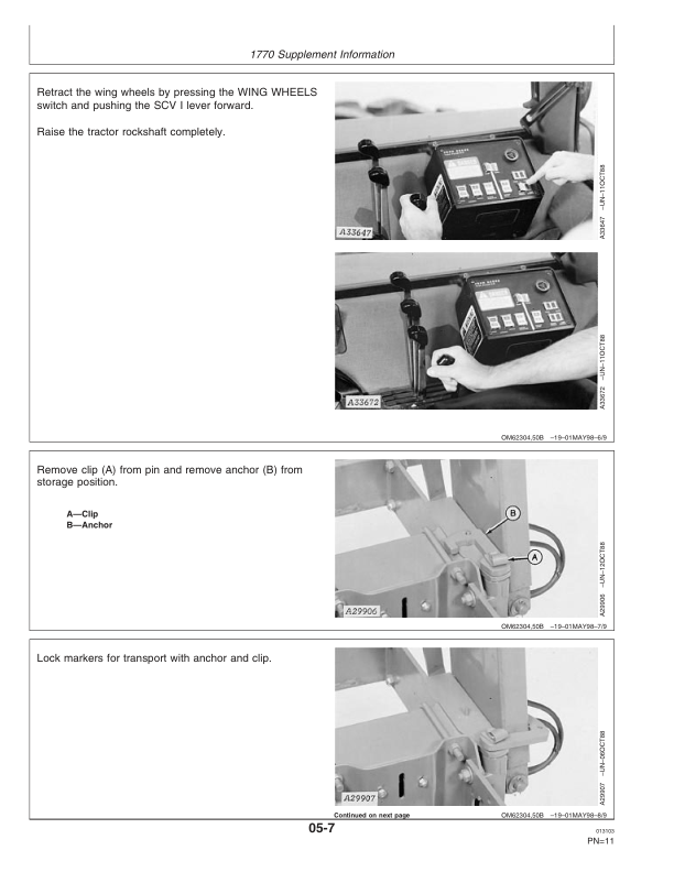 John Deere 1770, 7200 Planters (16RN) Supplement for OMA69688 & OMA54950 Operator’s Manual (A76259) Workshop Guide