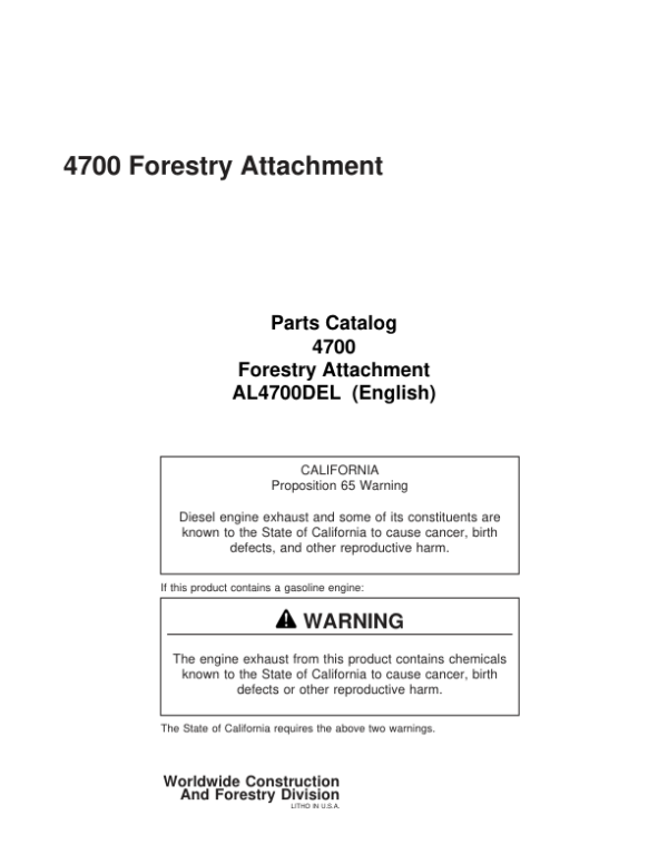 Timberjack 4700 Delimber Attachments Parts Catalog Manual Workshop Guide