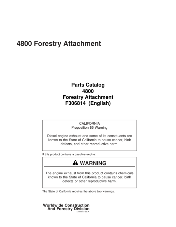 Timberjack 4800 Delimber Attachments Parts Catalog Manual Workshop Guide