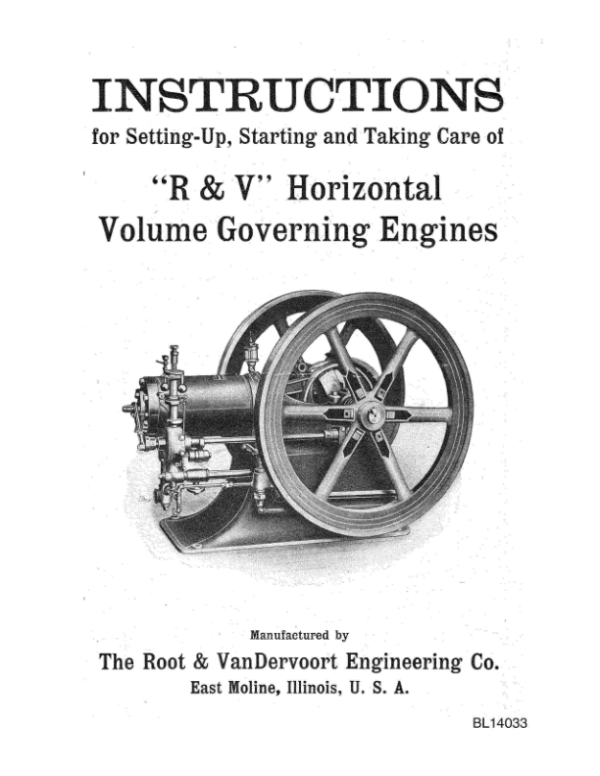 John Deere R & V Horizontal Volume Governing Engine Operator’s Manual (BL14033) Workshop Guide