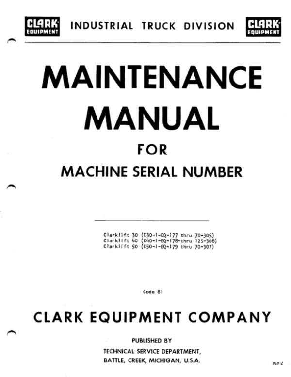 Clark C30, C40, C50 Forklift Overhaul Manual Workshop Guide