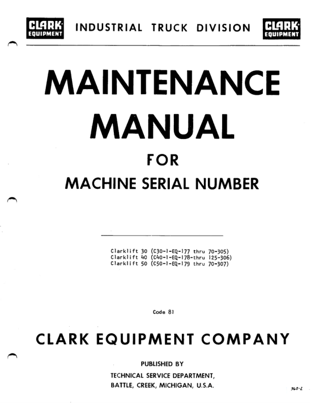 Clark C30, C40, C50 Forklift Overhaul Manual Workshop Guide