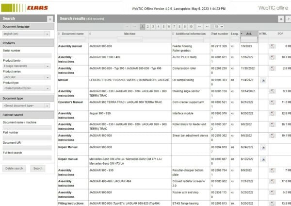 CLAAS WebTIC Repair Manual and Parts Manual 05 2023