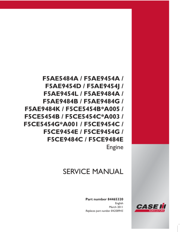 CNH F5 (F5AE & F5CE ) Tier 3 Engine Repair Manual Workshop Guide