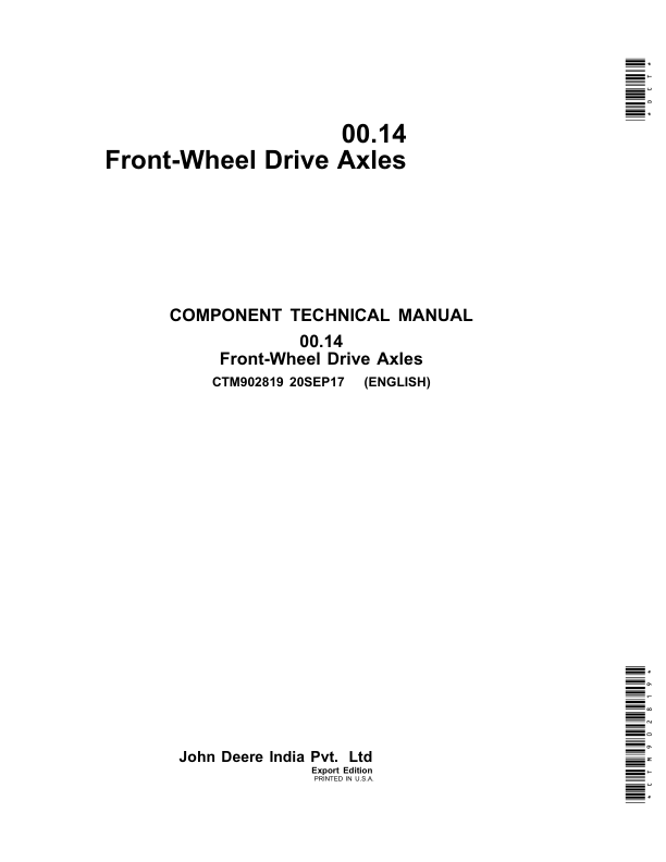 John Deere 00.14 Front-Wheel Drive Axles Component Technical Manual (CTM902819) Workshop Guide