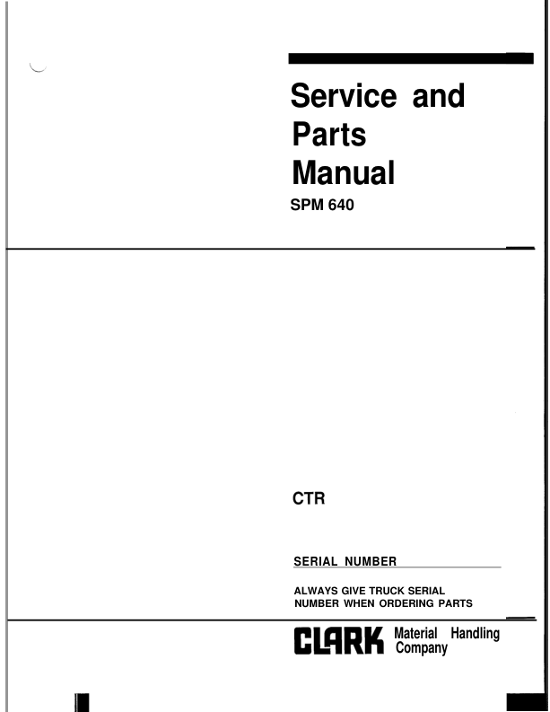 Clark CTR, CTW Series Tow Tractor Parts and Service Manual Workshop Guide