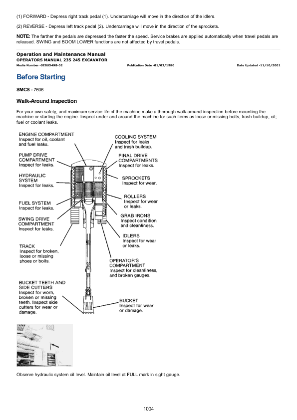 Caterpillar CAT 235 Excavator Service Repair Manual (64R01258 and up)