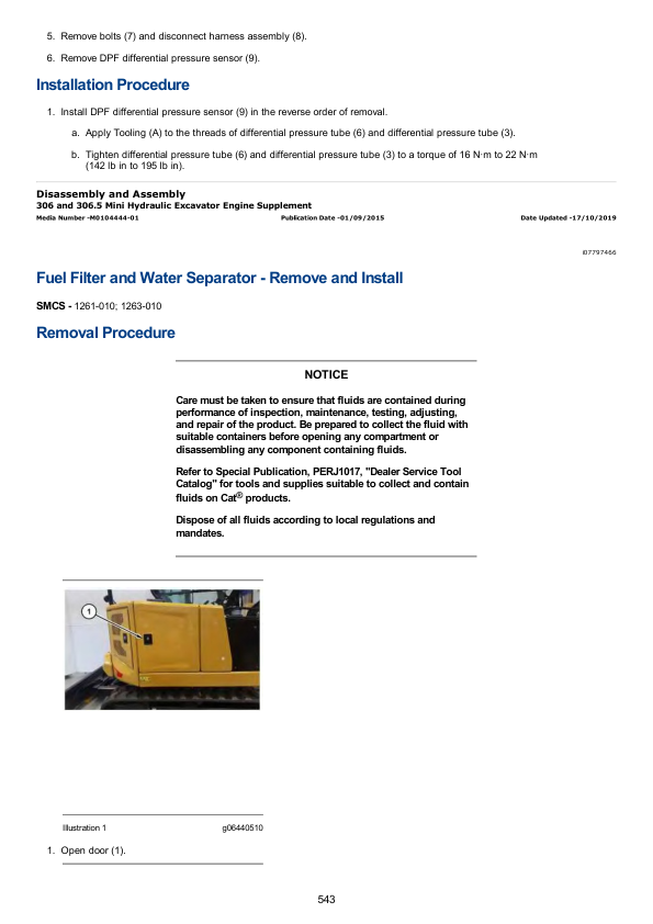 Caterpillar CAT 306 Mini Hydraulic Excavator Service Repair Manual (6G600001 and up) Workshop Guide