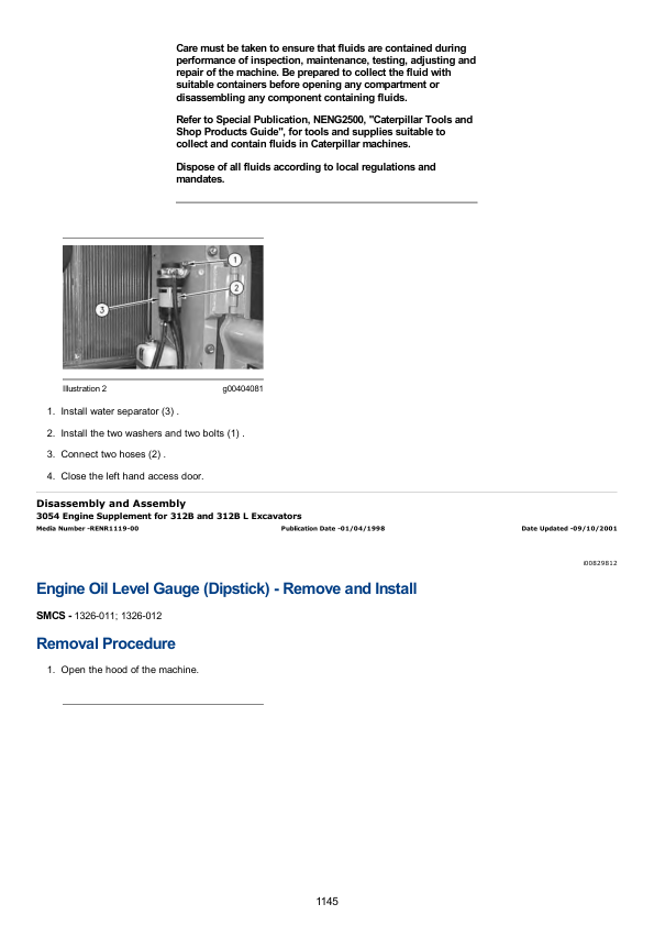 Caterpillar CAT 312B, 312B L Excavator Service Repair Manual (9FS00001 and up)