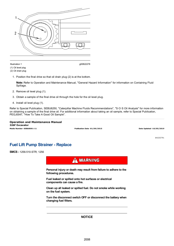 Caterpillar CAT 326F, 326F L Excavator Service Repair Manual (FBR00001 and up)