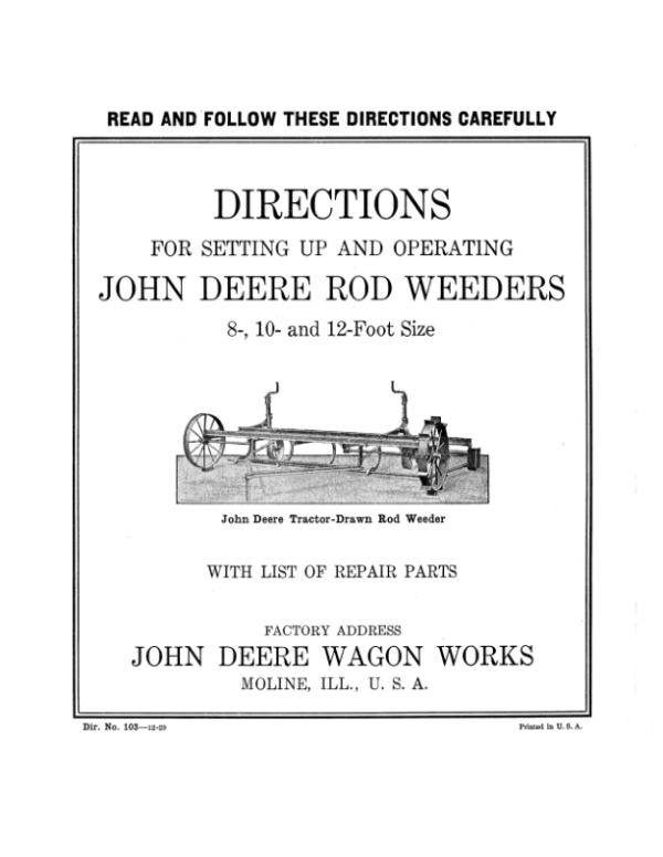 John Deere Rod Weeders Operator’s Manual (DIR103D) Workshop Guide