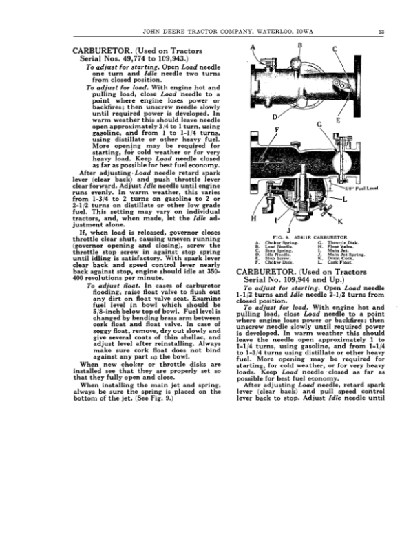 John Deere Model D Tractor (030400-) Operator’s Manual (DIR108) Workshop Guide