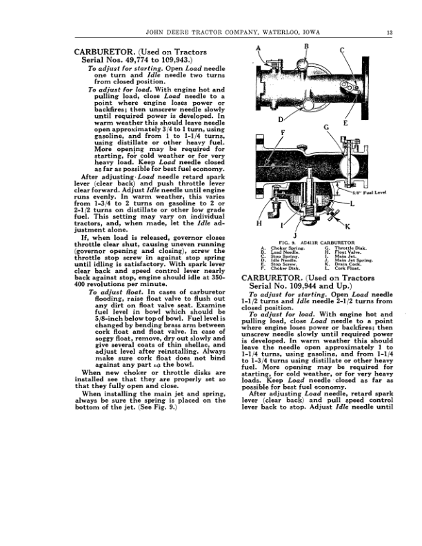 John Deere Model D Tractor (030400-) Operator’s Manual (DIR108) Workshop Guide