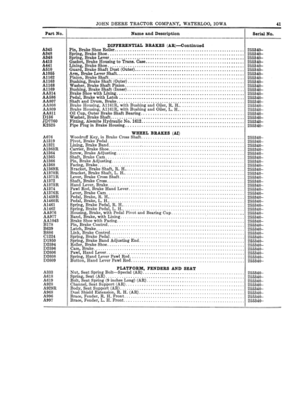 John Deere Instructions & Parts List for Models AR & AI Tractors Operator’s Manual (DIR182B) Workshop Guide