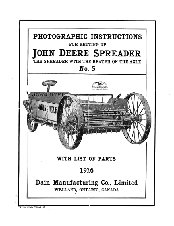 John Deere Spreader – No. 5 Operator’s Manual (DIR1A) Workshop Guide
