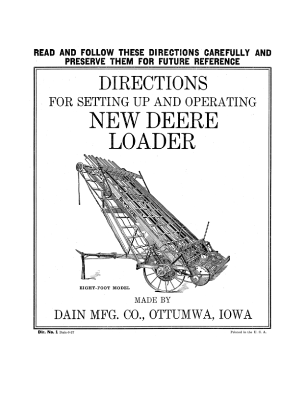 John Deere New Loader Operator’s Manual (DIR1B) Workshop Guide