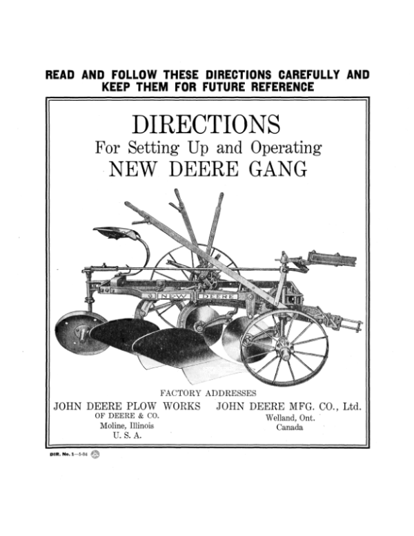 John Deere New Deere Gang Operator’s Manual (DIR1C) Workshop Guide