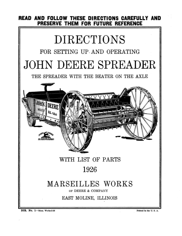 John Deere Spreader Operator’s Manual (DIR1E) Workshop Guide